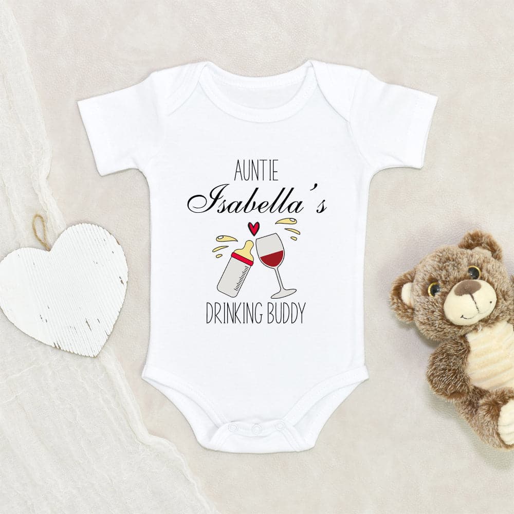 Funny Baby Gift From Auntie - Cute Auntie Baby Onesie - Aunties Drinking Buddie Baby Onesie - Personalized Baby Shower Gift From Auntie