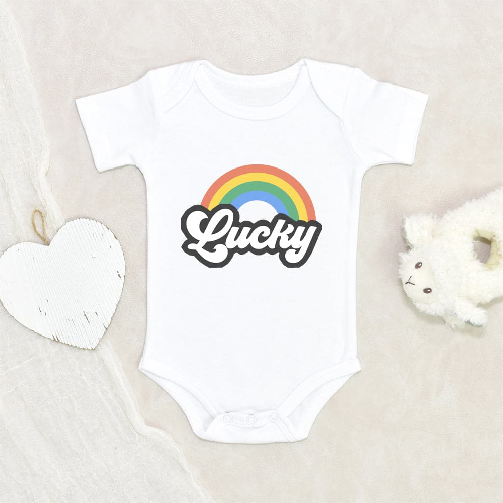 Lucky Unisex Baby Onesie - St. Patrick's Day Lucky Onesie - Cute Lucky Rainbow Onesie