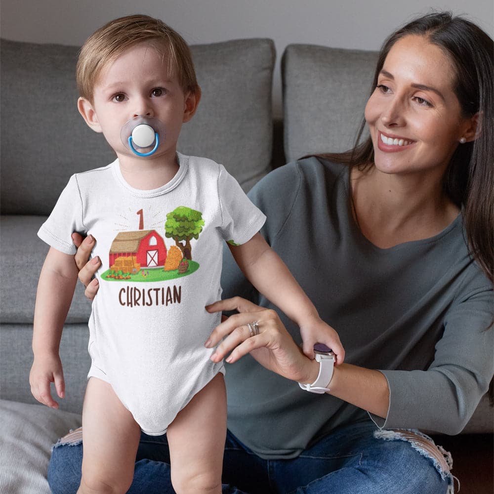 First Birthday Farm Onesie - Personalized One Barn Birthday Boy Onesie - 1st Farm Birthday Boy Clothes