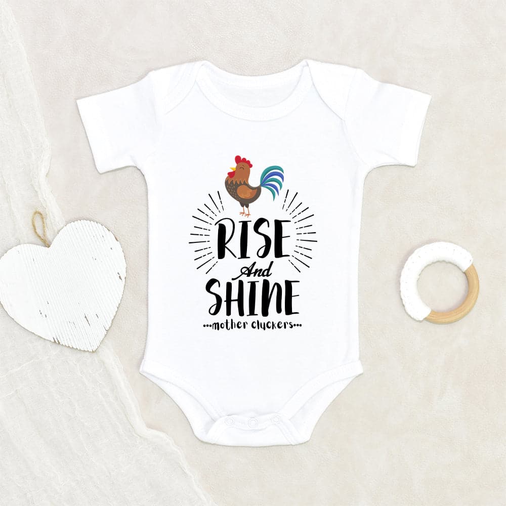 Cow Baby Boy Shower Gift - Country Baby Clothes - Rooster Rise and Shine Mother Cluckers Onesie - Baby Boy Farm Onesie