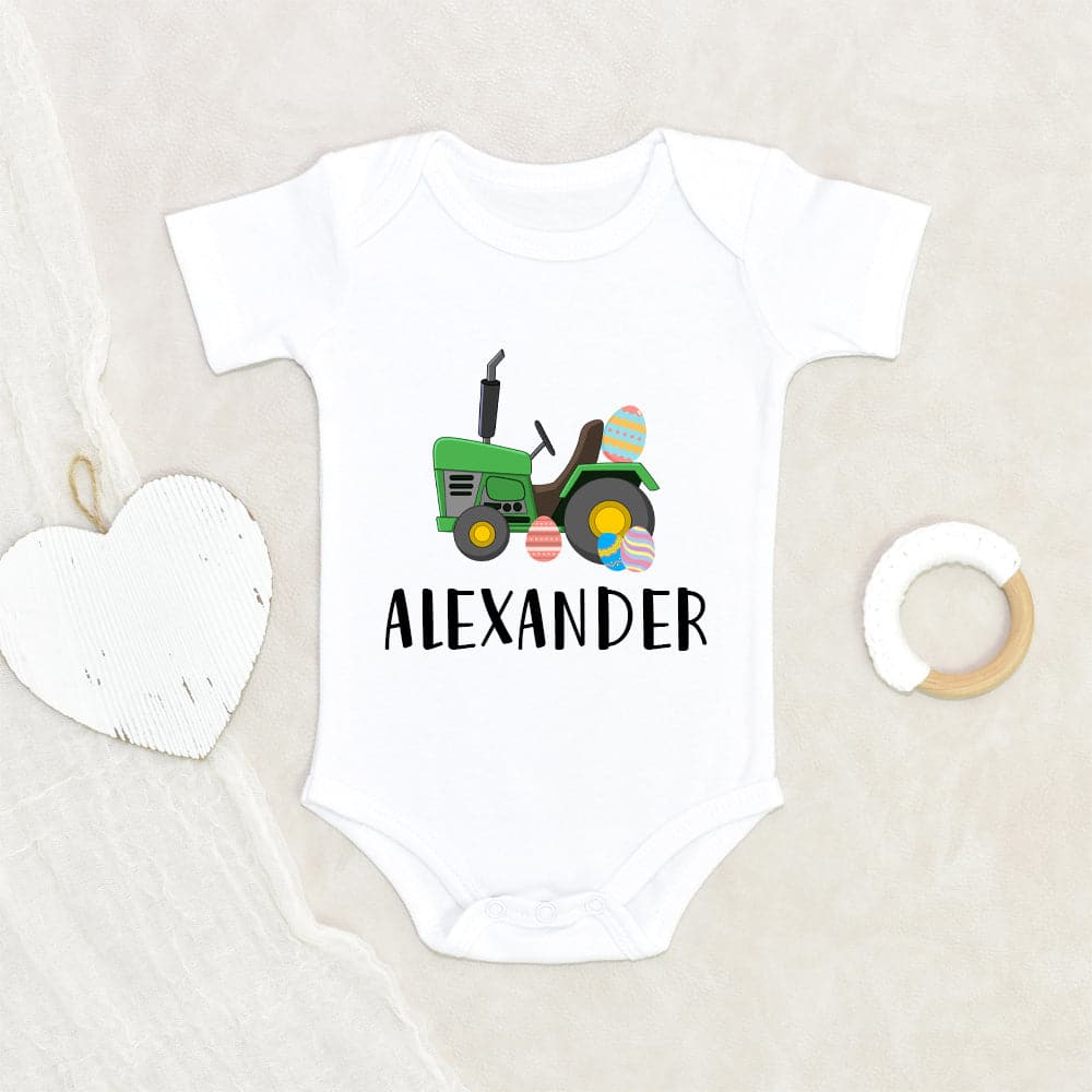 Personalized Tractor Boy Onesie - Boys Custom Name Onesie - Boys Easter Gift - Personalized Easter Boys Onesie