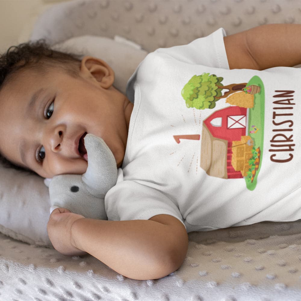 First Birthday Farm Onesie - Personalized One Barn Birthday Boy Onesie - 1st Farm Birthday Boy Clothes