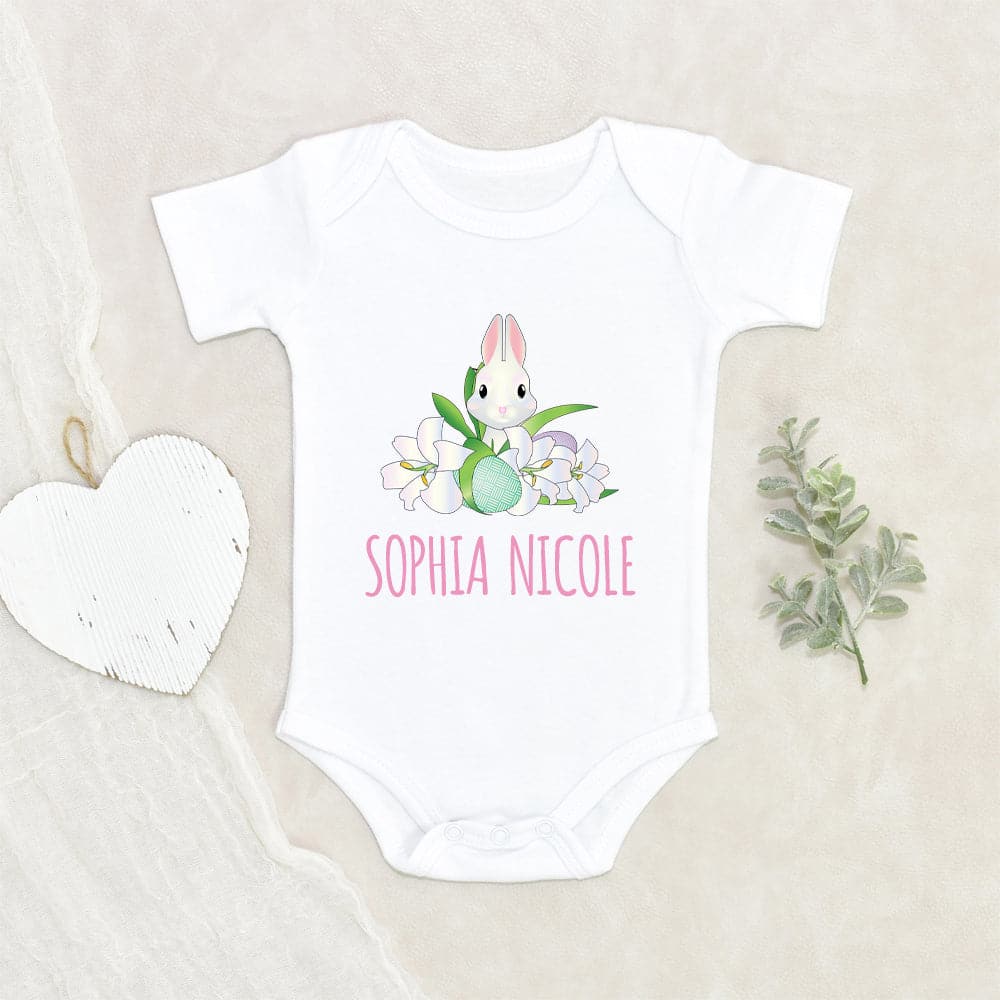 Baby Easter Onesie - Custom Girls Name Onesie - Personalized Girls Name Bunny Onesie - Personalized Easter Baby Clothes