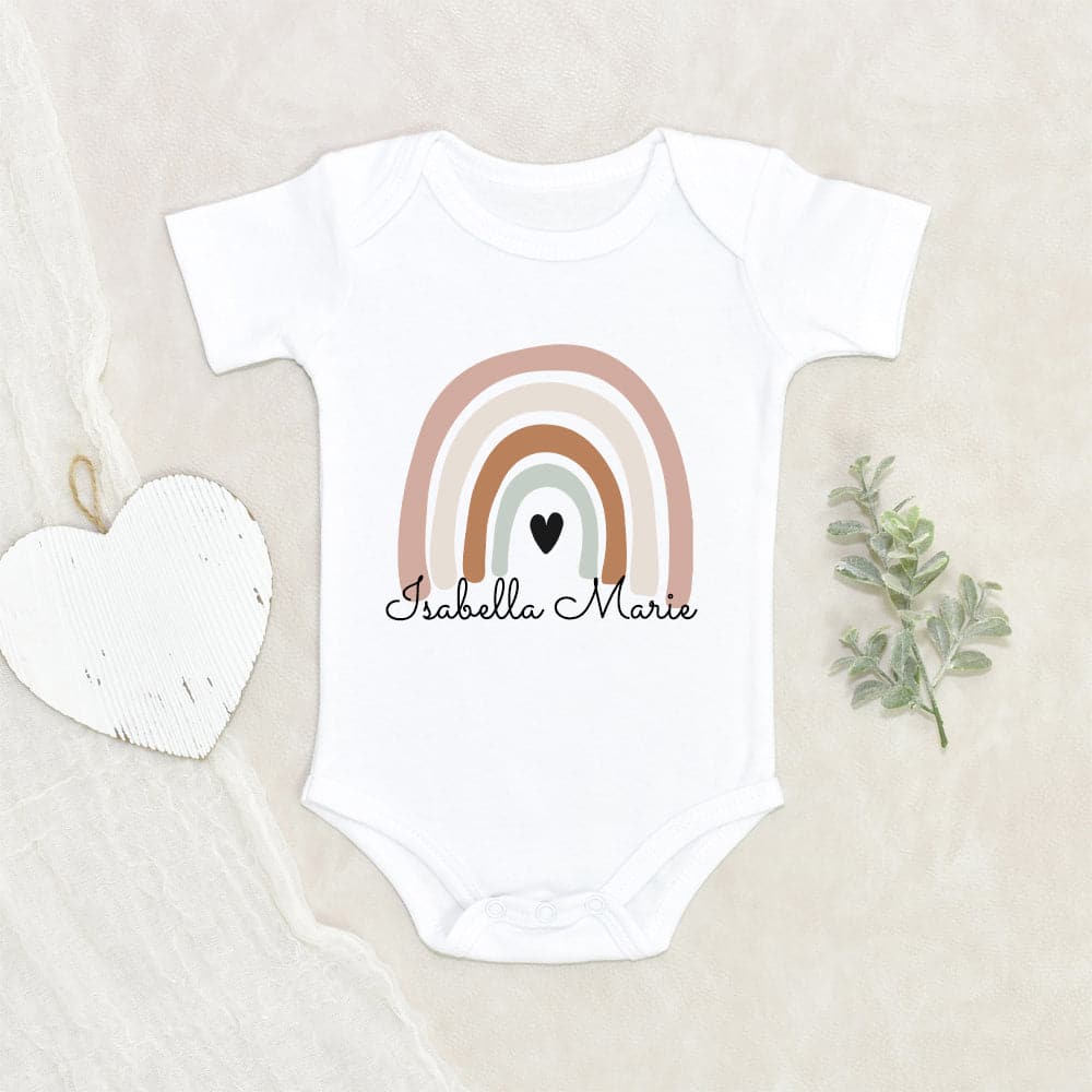 Neutral Pink Rainbow Girls Onesie - Girls Personalized Name Rainbow Onesie - Custom Name Baby Onesie