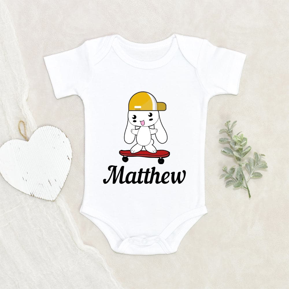 Personalized Baby Clothes - Personalized Bunny Skateboard Onesie - Custom Name Onesie - Skateboard Onesie