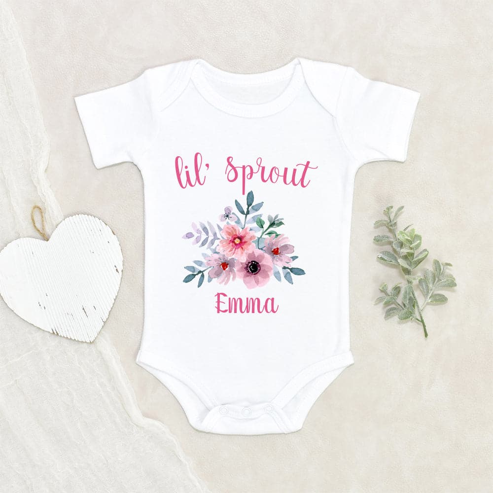 Plant Baby Clothes - Custom Girls Name Onesie - Lil Sprout Onesie - Personalized Baby Girl Onesie - Cute Floral Baby Onesie