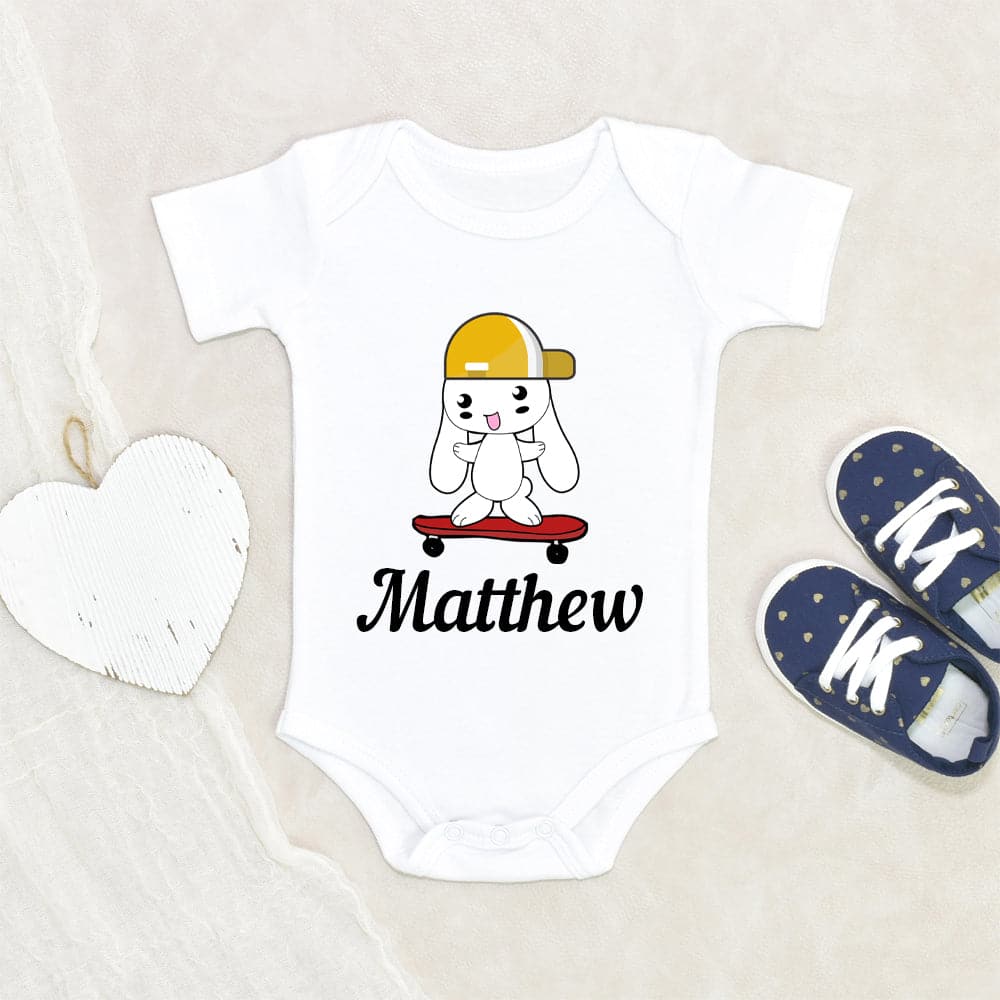 Personalized Baby Clothes - Personalized Bunny Skateboard Onesie - Custom Name Onesie - Skateboard Onesie