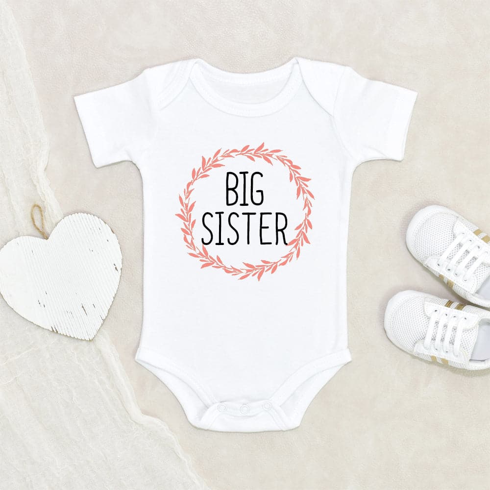 Big Sister Baby Girl Onesie - Big Sister Baby Clothes Burnt Orange Botanical - Big Sister Onesie