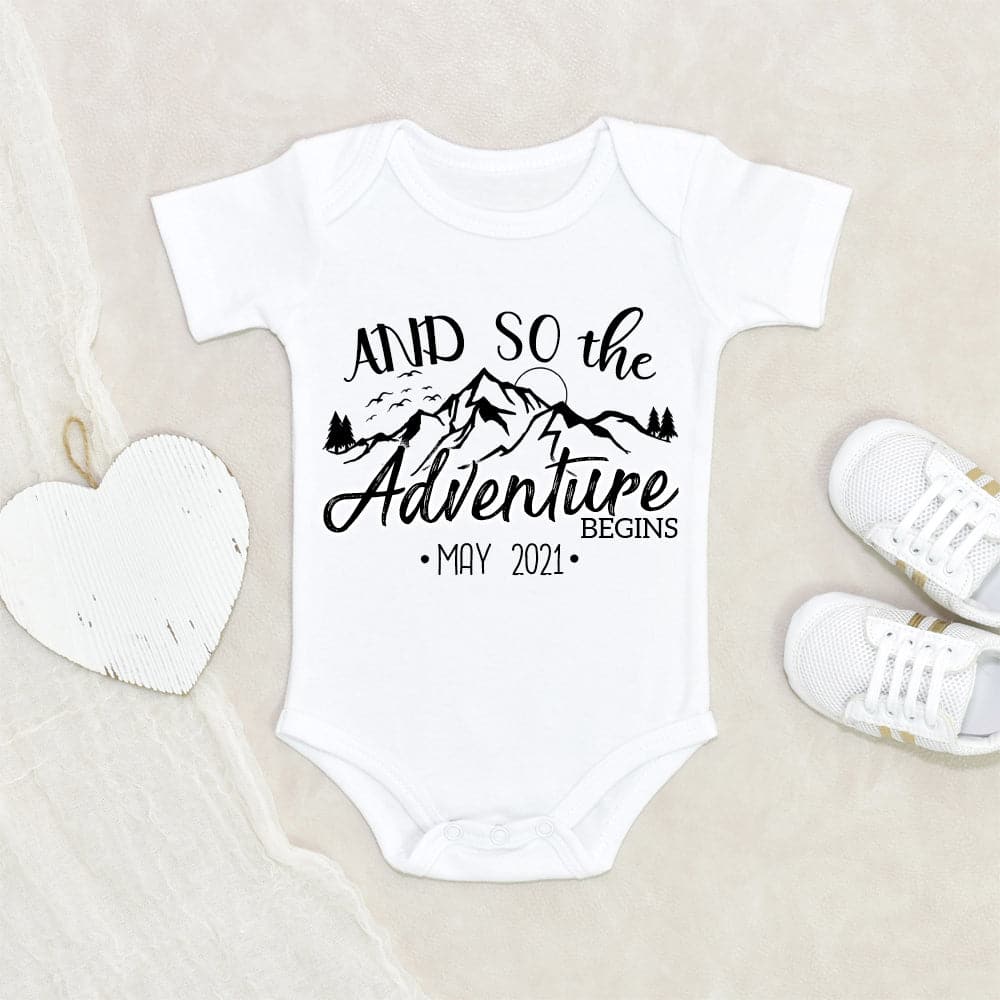 Personalized Baby Onesie - Adventure Hiking Onesie - And So The Adventure Begins Onesie - Baby Announcement Onesie