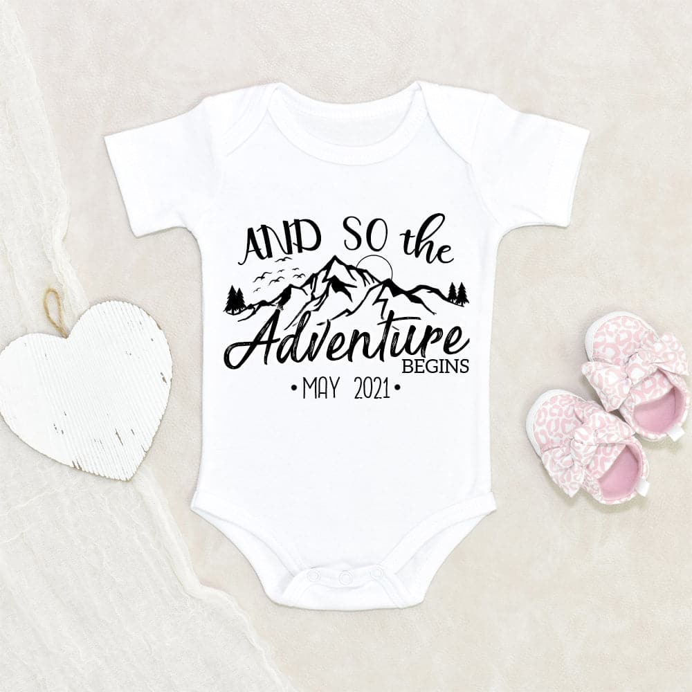 Personalized Baby Onesie - Adventure Hiking Onesie - And So The Adventure Begins Onesie - Baby Announcement Onesie
