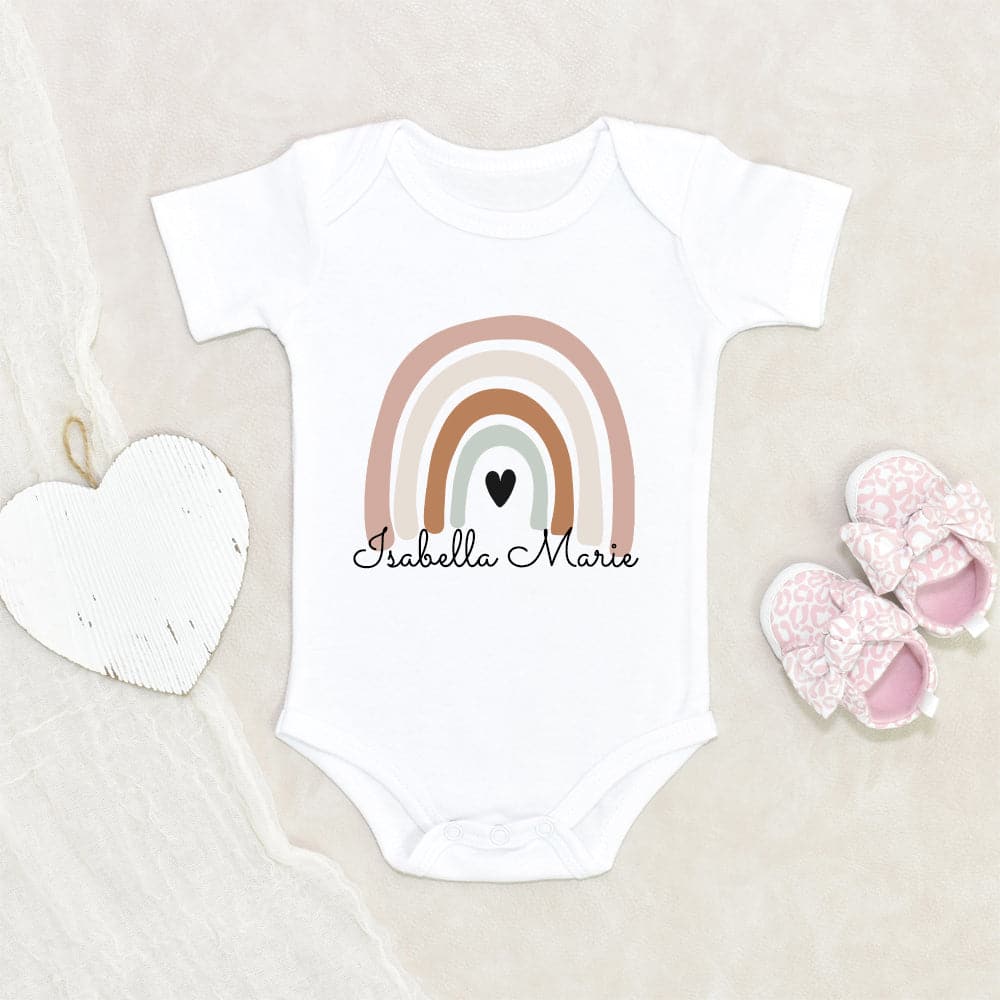 Neutral Pink Rainbow Girls Onesie - Girls Personalized Name Rainbow Onesie - Custom Name Baby Onesie