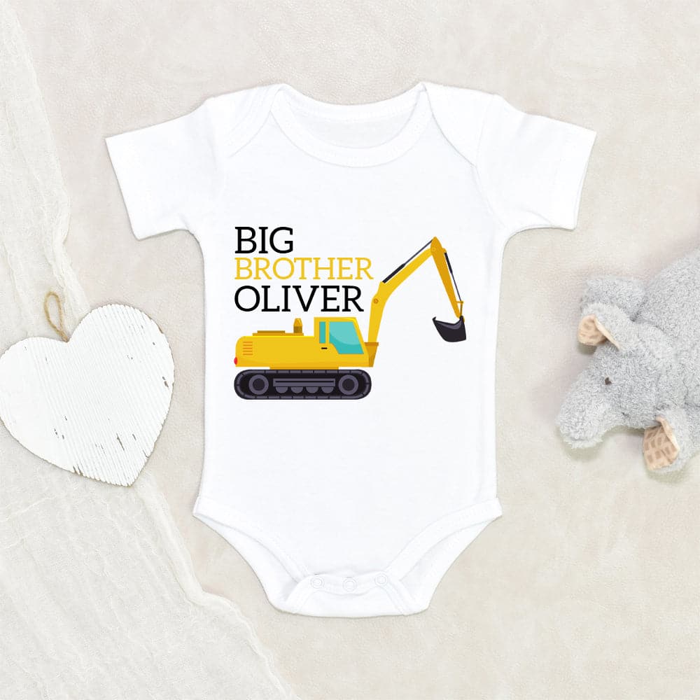 Construction Big Brother Onesie - Big Brother Onesie - Construction Excavator Onesie - Personalized Baby Onesie