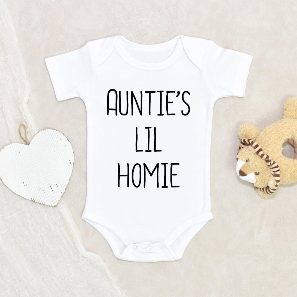Baby Shower Gift - Auntie's Lil' Homie Baby Onesie - Funny Aunt Baby Clothes - Niece/Nephew Baby Onesie - Cute Auntie Baby Onesie