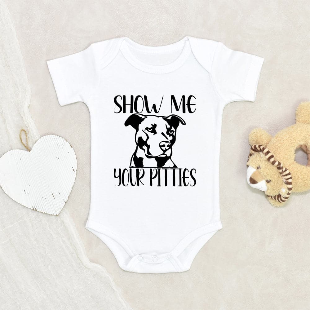 Funny Dog Baby Onesie - Pitbull Onesie - Show Me Your Pitties Onesie - Cute Baby Onesie