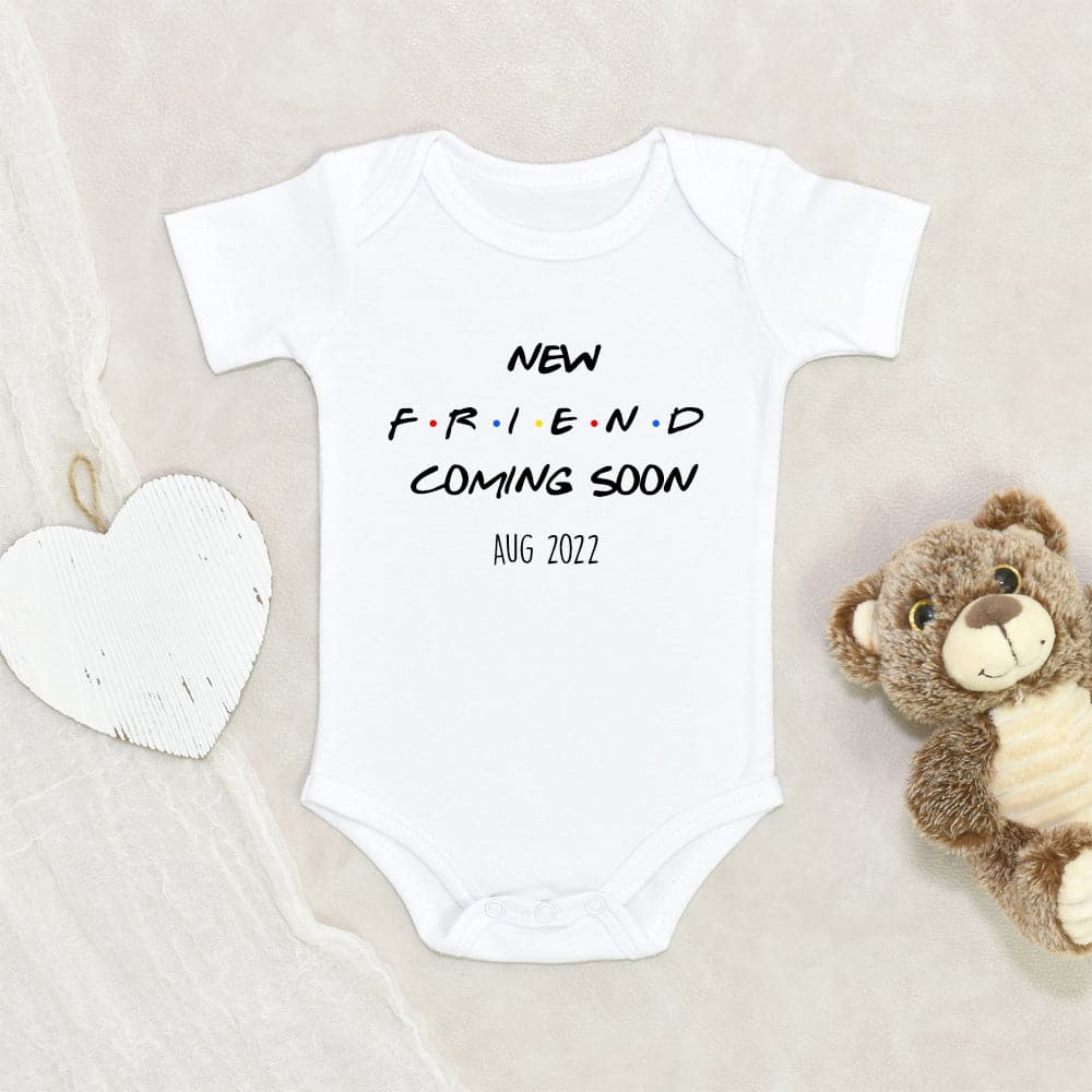 Personalized Baby's Due Date Baby Onesie Baby Shower Gift New Friend Coming Soon Baby Onesie Friends Baby Onesie Unique Baby Clothes