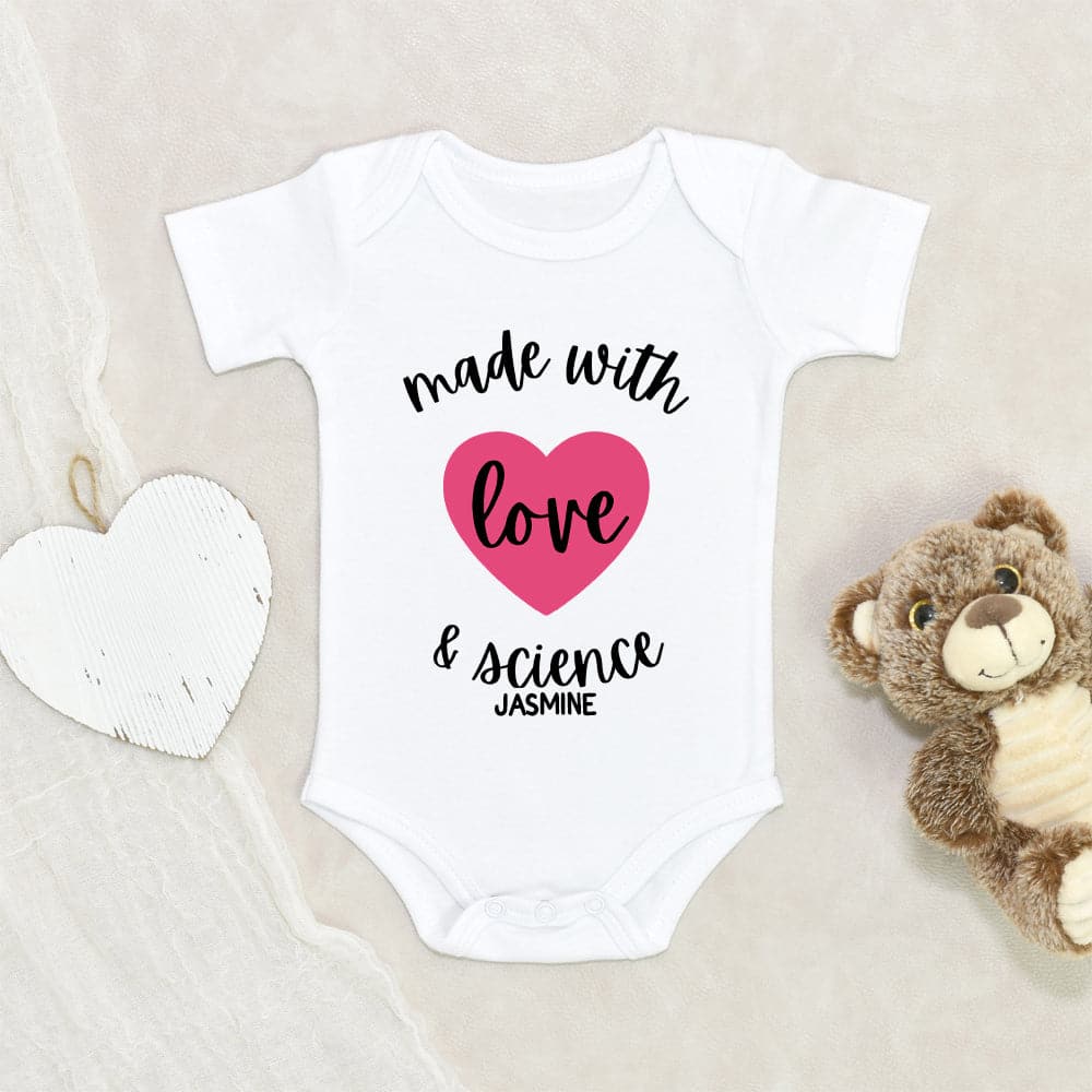 Custom Name Onesie - IVF Onesie - Pregnancy Announcement Onesie - Made With Love And Science Onesie - Personalized Baby Onesie