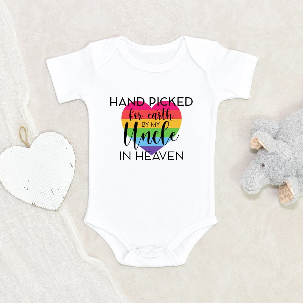 Rainbow Baby Onesie - Uncle In Heaven Baby Onesie - Hand Picked For Earth Baby Onesie - Cute Baby Onesie - Memorial Baby Onesie