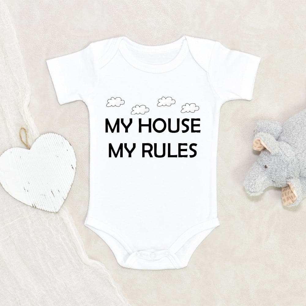 Baby Shower Gift Funny Baby Onesie Cute Clouds My House My Rules Baby Onesie Gift For Niece/Nephew Cute Baby Onesie