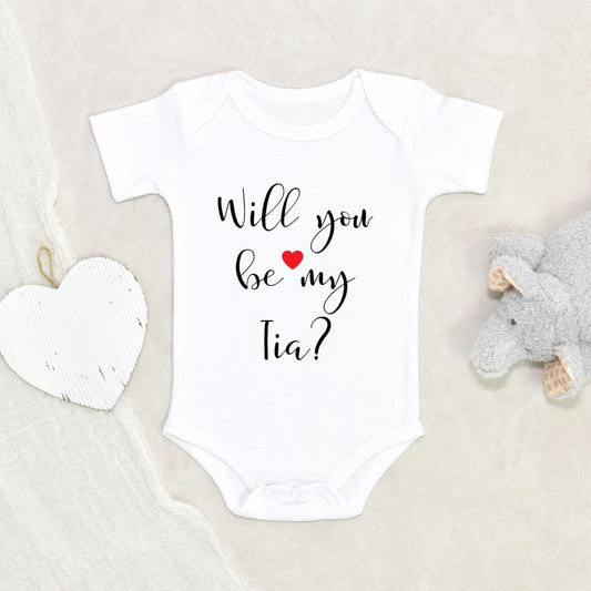 Tia Baby Clothes - New Tia Baby Onesie - Will You Be My Tia Baby Onesie - Cute Baby Clothes - Pregnancy Reveal Baby Onesie