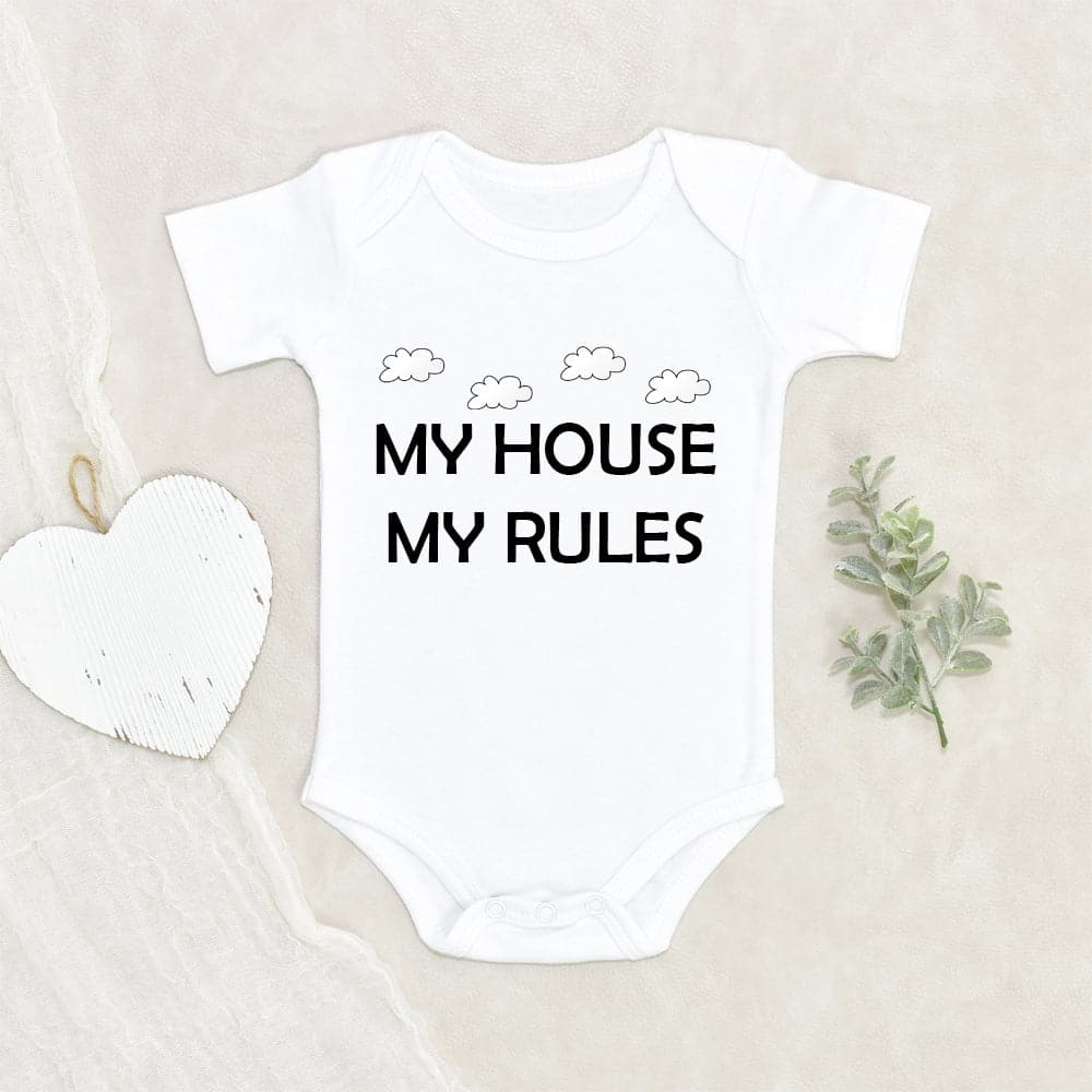 Baby Shower Gift Funny Baby Onesie Cute Clouds My House My Rules Baby Onesie Gift For Niece/Nephew Cute Baby Onesie