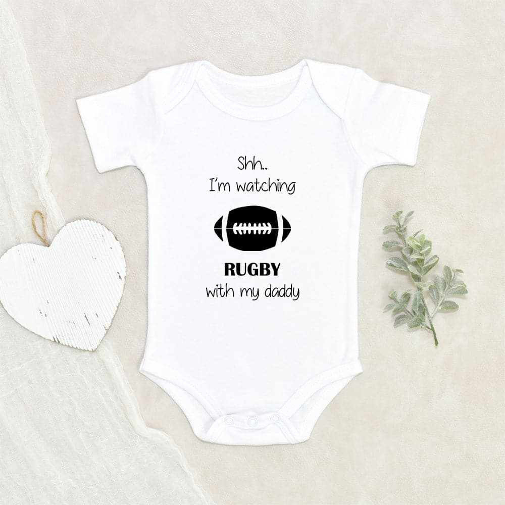 Baby Shower Gift Sporty Family Baby Onesie I'm Watching Rugby With My Daddy Baby Onesie Cute Baby Clothes Football Baby Onesie