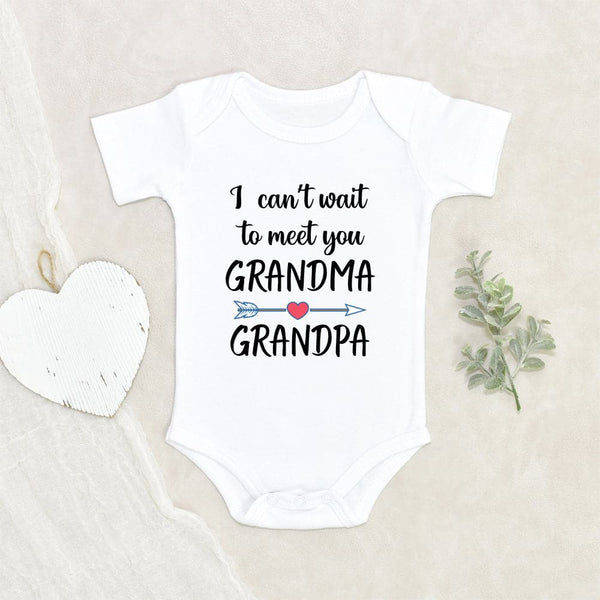 Baby Announcement Onesie, I Can Wait to Meet You Grandpa and Grandma Baby  Onesie