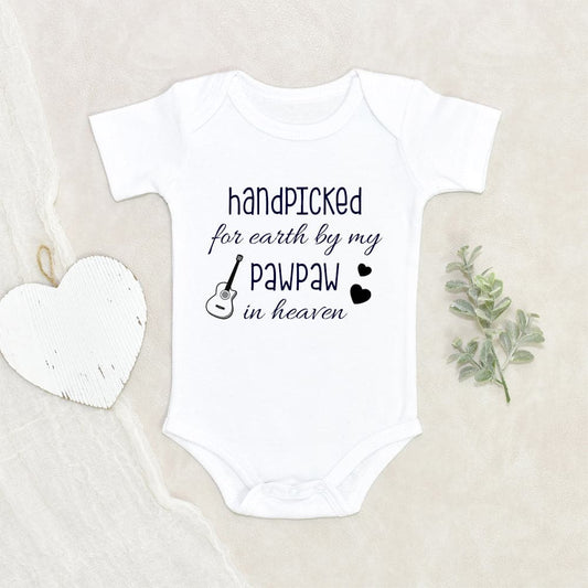 Guitar Baby Onesie - Uncle Memorial Baby Onesie - Hand Picked For Earth By My Pawpaw In Heaven - Uncle In Heaven Baby Onesie
