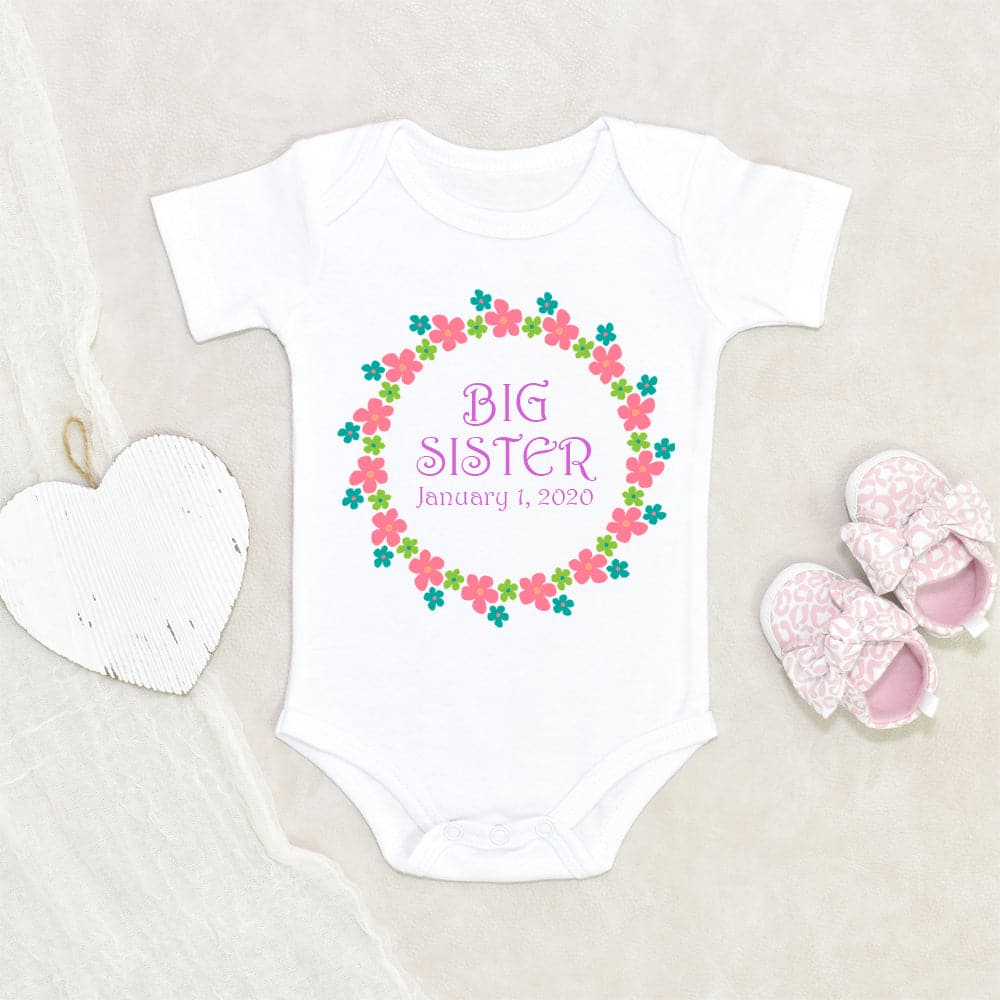 Big Sister Onesie - Big Sister Flower Wreath Onesie - Sister Baby Gift - Big Sister Floral Baby Clothes