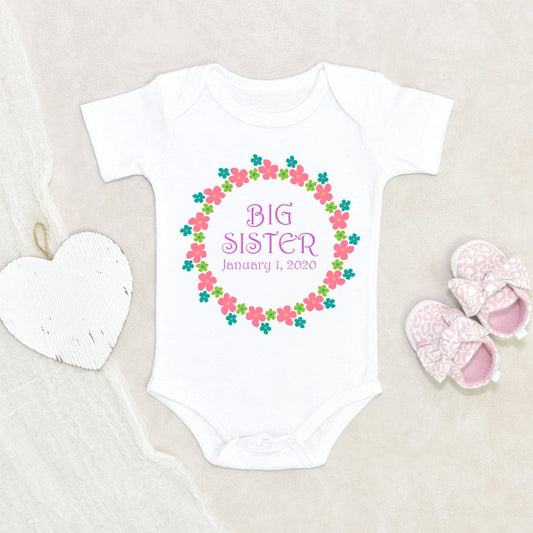 Big Sister Onesie - Big Sister Flower Wreath Onesie - Sister Baby Gift - Big Sister Floral Baby Clothes