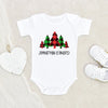 Cute Winter Clothes - Personalized Name Buffalo Plaid Tree Unisex Onesie - Personalized Holiday Baby Clothes