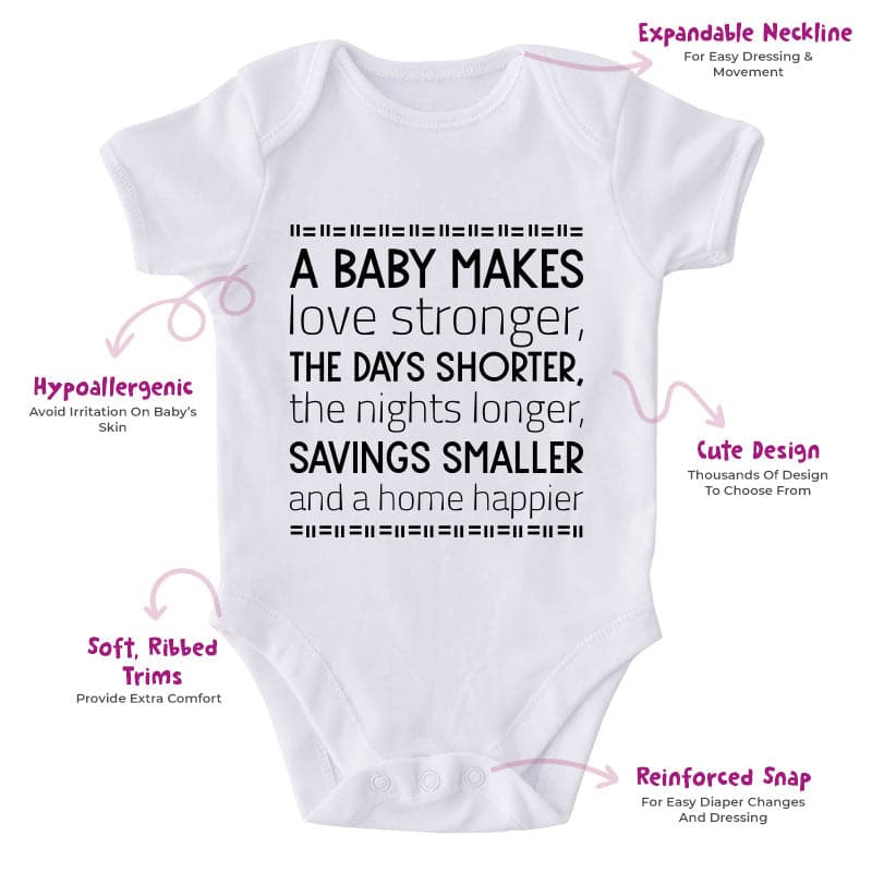 A Baby Makes Love Stronger, The Days Shorter, The Nights Longer, Savings Smaller And A Home Happier-Onesie-Best Gift For Babies-Adorable Baby Clothes-Clothes For Baby-Best Gift For Papa-Best Gift For Mama-Cute Onesie