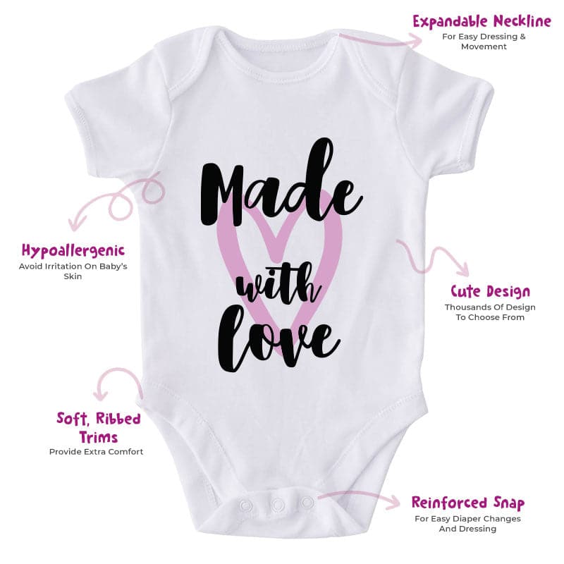 Made With Love-Onesie-Best Gift For Babies-Adorable Baby Clothes-Clothes For Baby-Best Gift For Papa-Best Gift For Mama-Cute Onesie