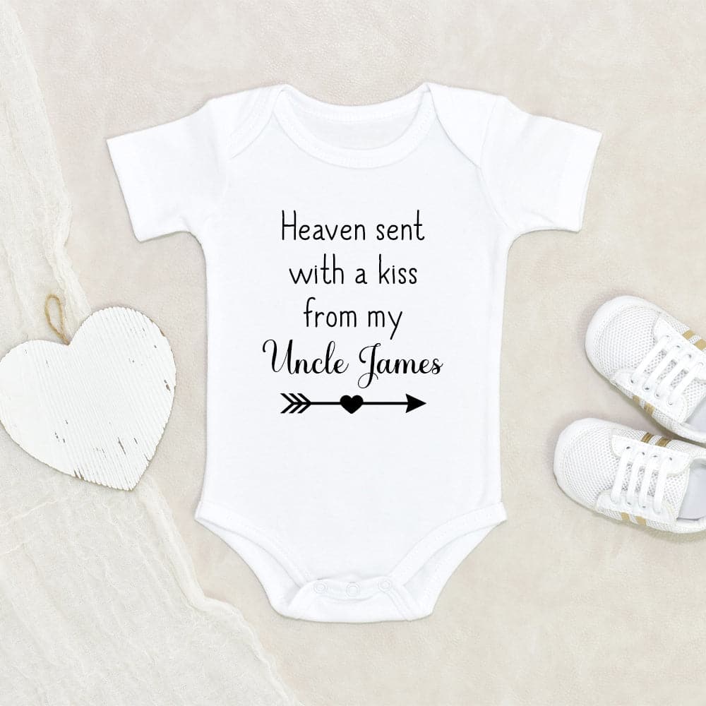 Custom Uncle Name Onesie - Uncle Memorial Baby Onesie - Heaven Sent With A Kiss From My Uncle Onesie - Guardian Angle Baby Onesie - Uncle In Heaven Onesie