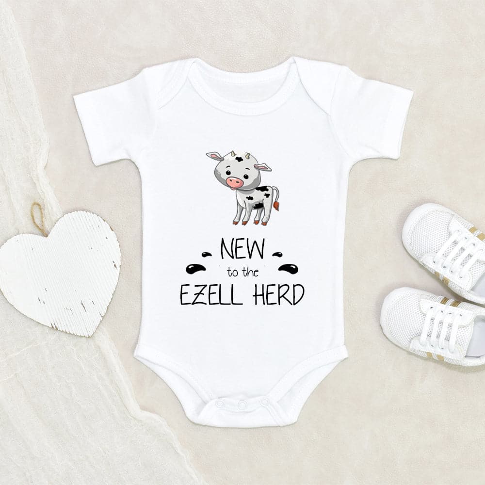 Baby Reveal Onesie Pregnancy Announcement Baby Onesie New To The Herd Personalized Baby Onesie Custom Last Name Baby Onesie Baby Shower Gift