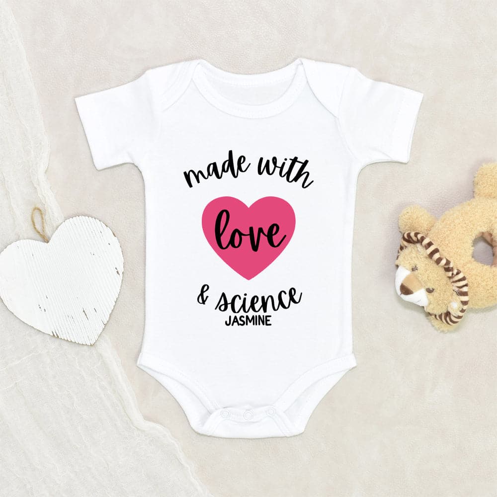 Custom Name Onesie - IVF Onesie - Pregnancy Announcement Onesie - Made With Love And Science Onesie - Personalized Baby Onesie