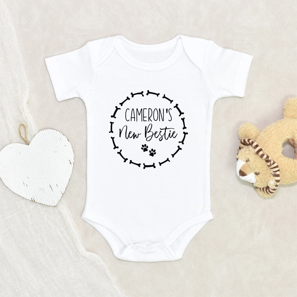 Dog Lover Baby Onesie - Custom Dog Paw Onesie - Personalized Name New Bestie Onesie - Custom Baby Clothes - Paw Print Onesie