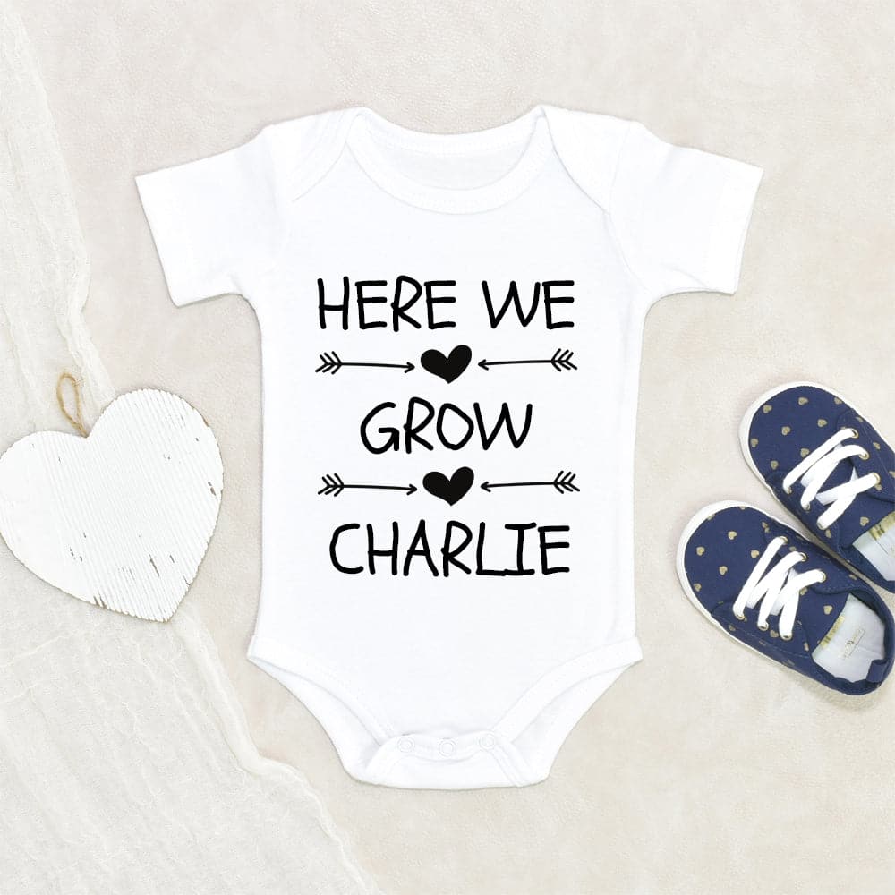Personalized Baby Onesie - Custom Baby Clothes - Pregnancy Reveal Onesie - Here We Grow Onesie - Baby Announcement Onesie - Pregnancy Announcement Onesie