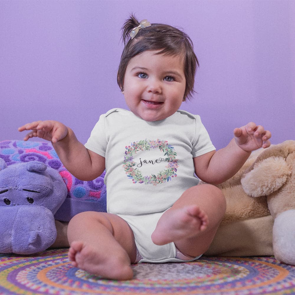 Floral Baby Girl Onesie - Custom Girl Name Clothes - Personalized Baby Girl Onesie