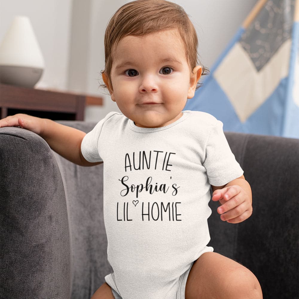 Funny Aunt Baby Onesie - Custom Aunt Baby Onesie - Auntie's Lil Homie Baby Onesie - Personalized Baby Onesie - Aunt Baby Onesie