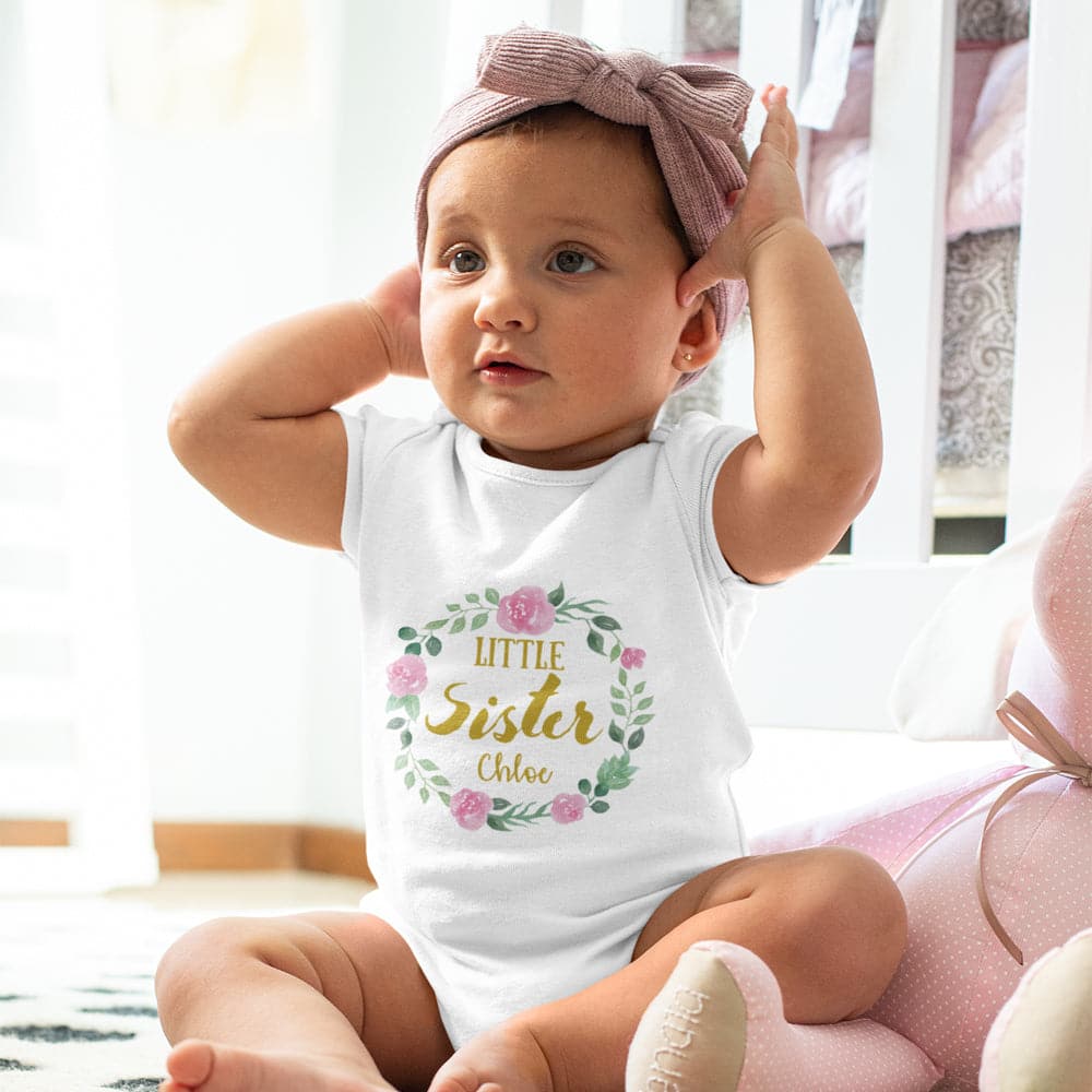 Floral Name Onesie - Pregnancy Reveal Onesie - Little Sister Baby Onesie - Little Sister Onesie - Little Sister Announcement Onesie - Baby Shower Gift