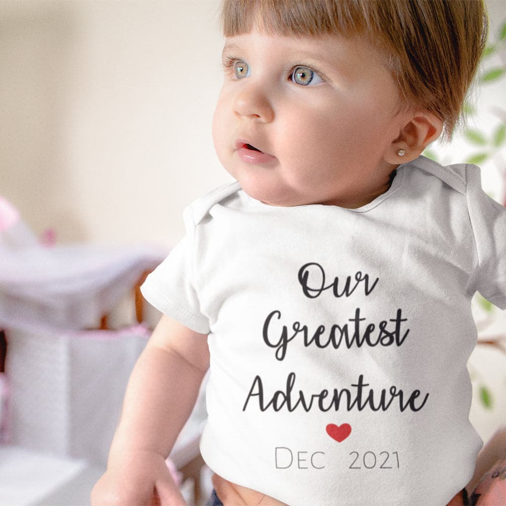 Our Greatest Adventure Onesie - Baby Reveal Onesie - Custom Pregnancy Announcement Onesie - Pregnancy Reveal Baby Clothes - Custom Announcement Onesie