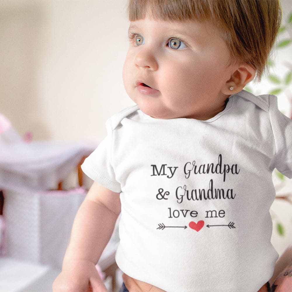Birth Announcement Onesie - Pregnancy Reveal Baby Onesie - My Grandma And Grandpa Love Me Onesie - Grandparents Announcement Baby Clothes - Grandma And Grandpa Onesie