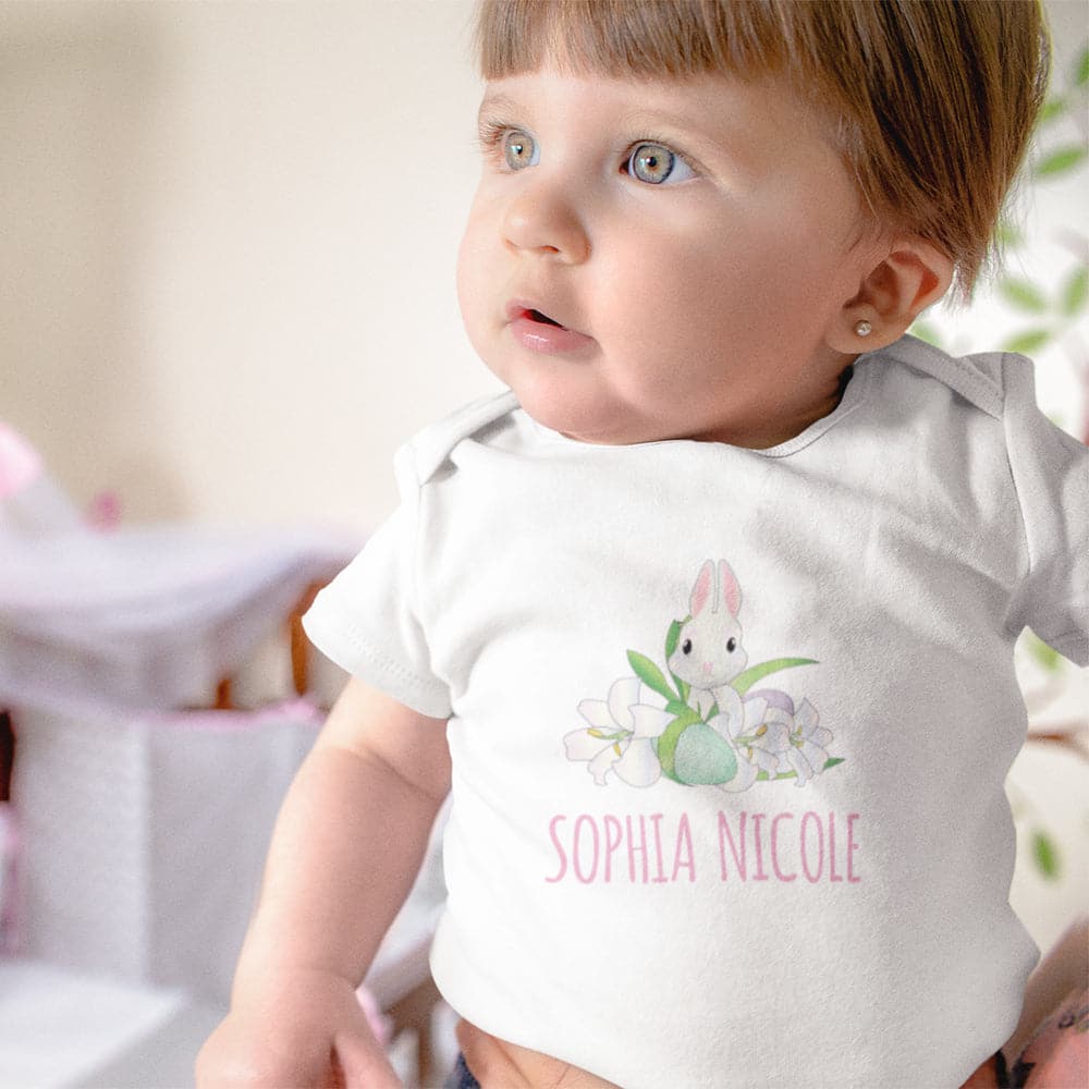 Baby Easter Onesie - Custom Girls Name Onesie - Personalized Girls Name Bunny Onesie - Personalized Easter Baby Clothes