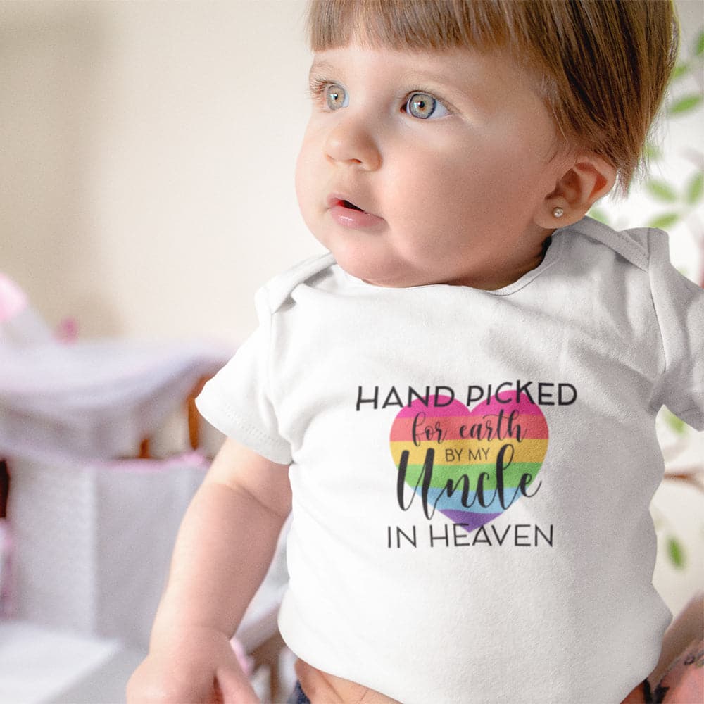 Rainbow Baby Onesie - Uncle In Heaven Baby Onesie - Hand Picked For Earth Baby Onesie - Cute Baby Onesie - Memorial Baby Onesie