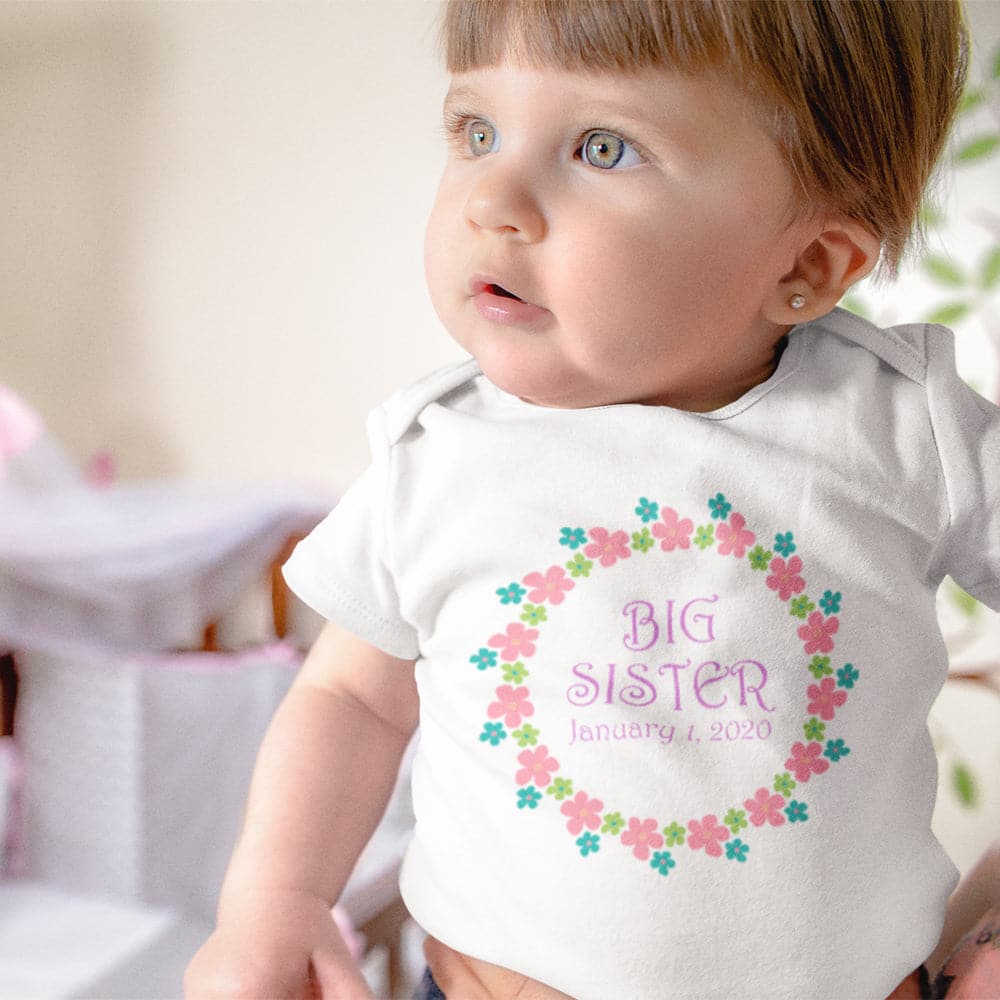 Big Sister Onesie - Big Sister Flower Wreath Onesie - Sister Baby Gift - Big Sister Floral Baby Clothes