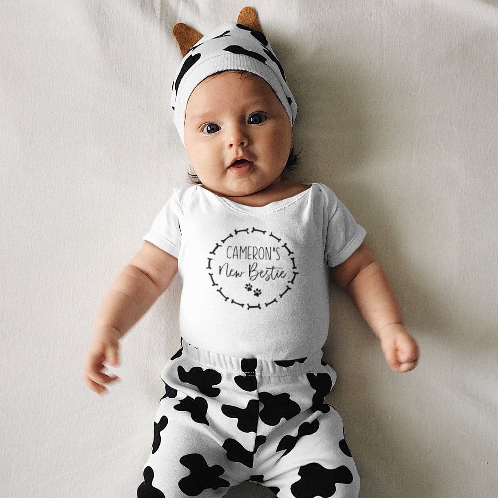 Dog Lover Baby Onesie - Custom Dog Paw Onesie - Personalized Name New Bestie Onesie - Custom Baby Clothes - Paw Print Onesie