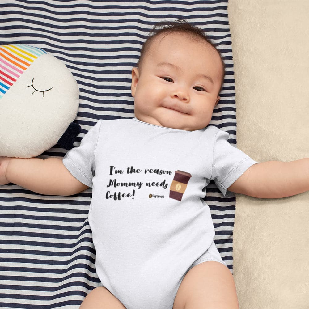 Personalized Onesie - I’m the Reason Mommy Needs Coffee Onesie - Expecting Mom Gift - Funny Baby Onesie