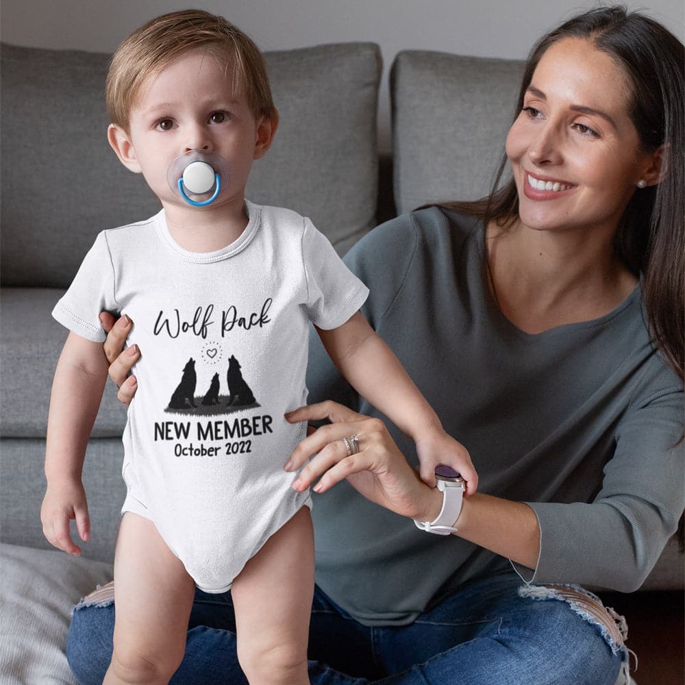 Baby Announcement Baby Onesie - Custom Baby Onesie - Wolf Pack New Member Personalized Onesie - Newborn Baby Onesie - Wolf New Member Onesie