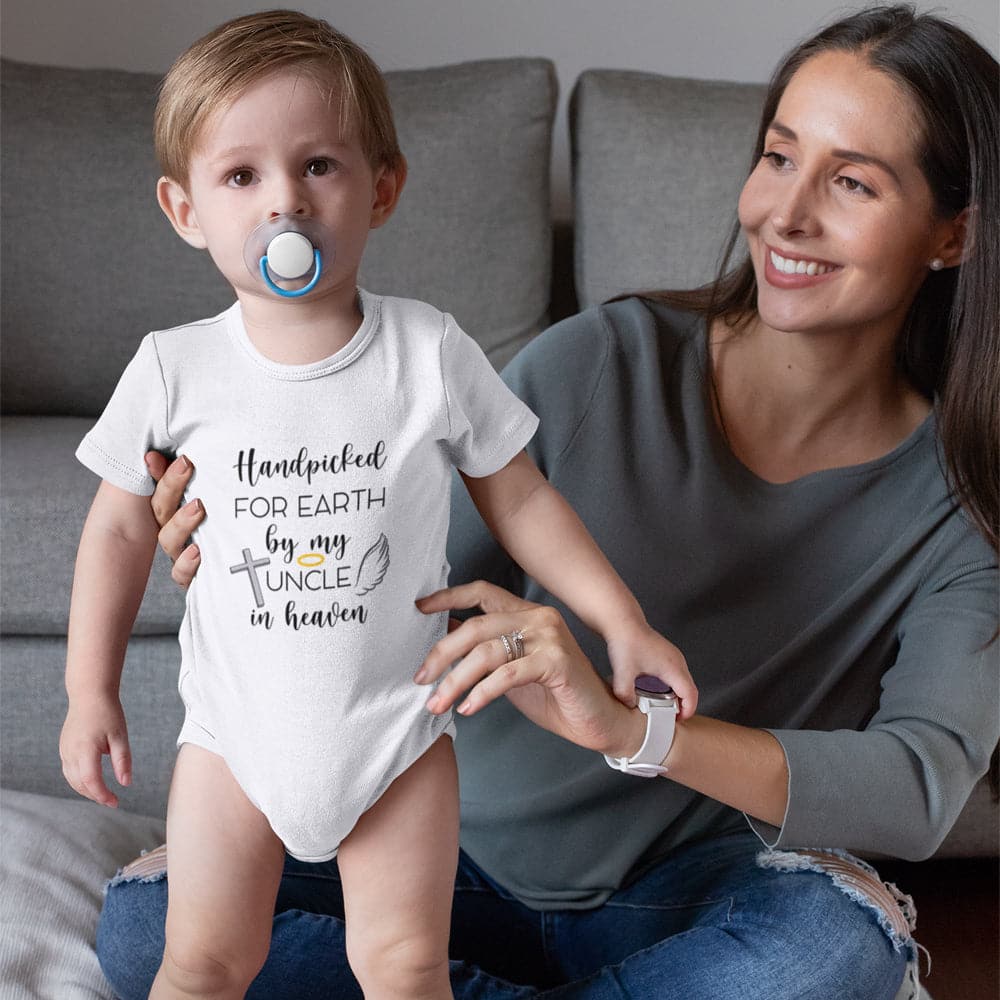Uncle In Heaven Onesie - Unisex Baby Clothes - Hand Picked For Earth Baby Onesie - Baby Shower Gift - Uncle Memorial Baby Onesie