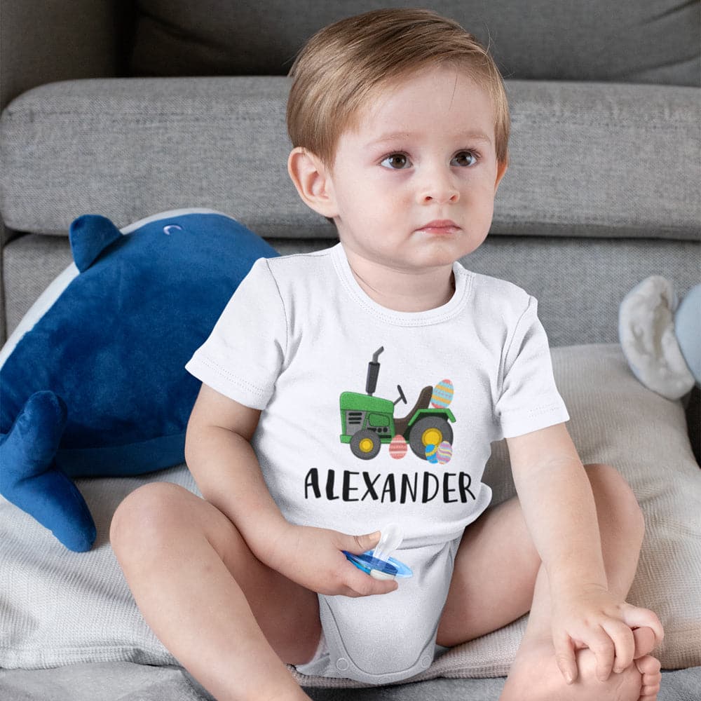 Personalized Tractor Boy Onesie - Boys Custom Name Onesie - Boys Easter Gift - Personalized Easter Boys Onesie